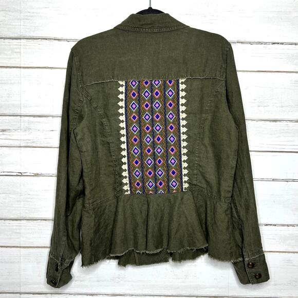 INC International Concepts Embroidered Utility Jacket Linen Green Size XL - Picture 2 of 8